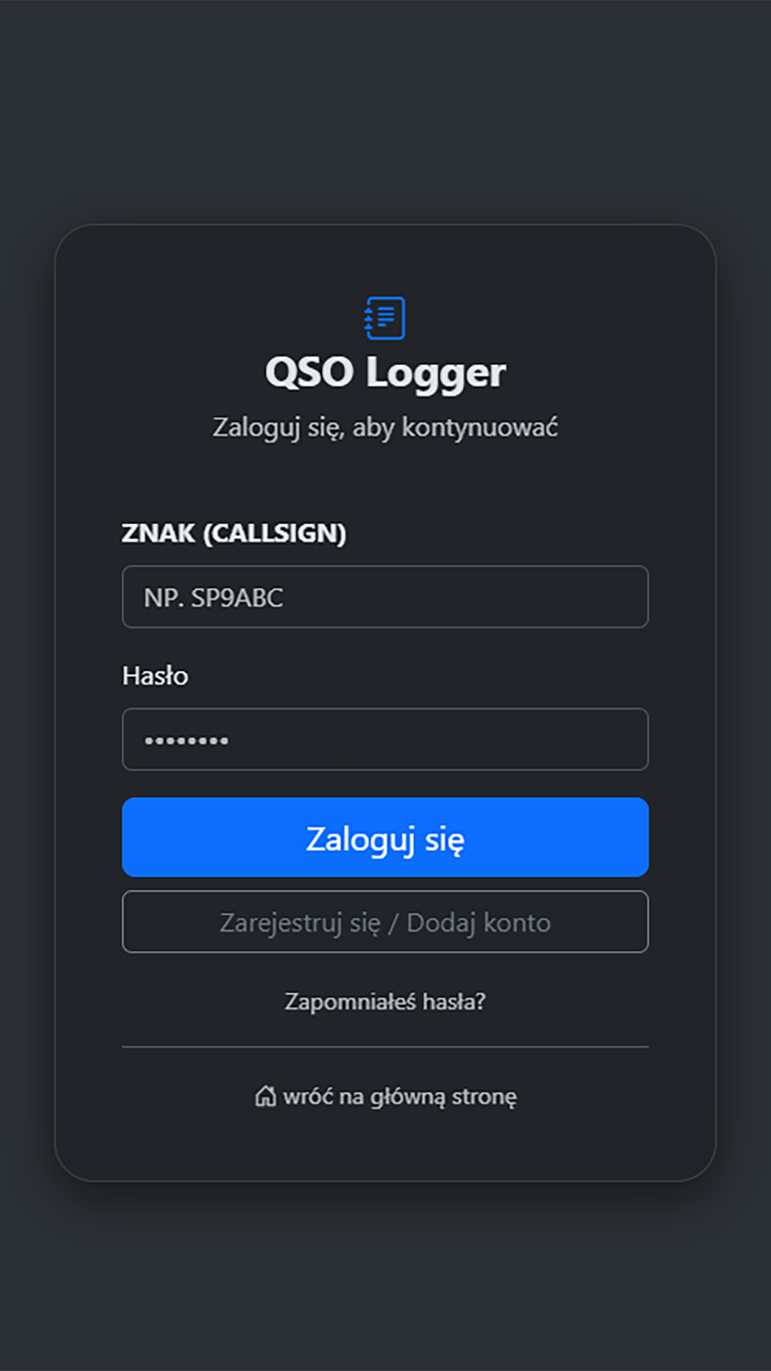 QSOLog4 Mobile — Login