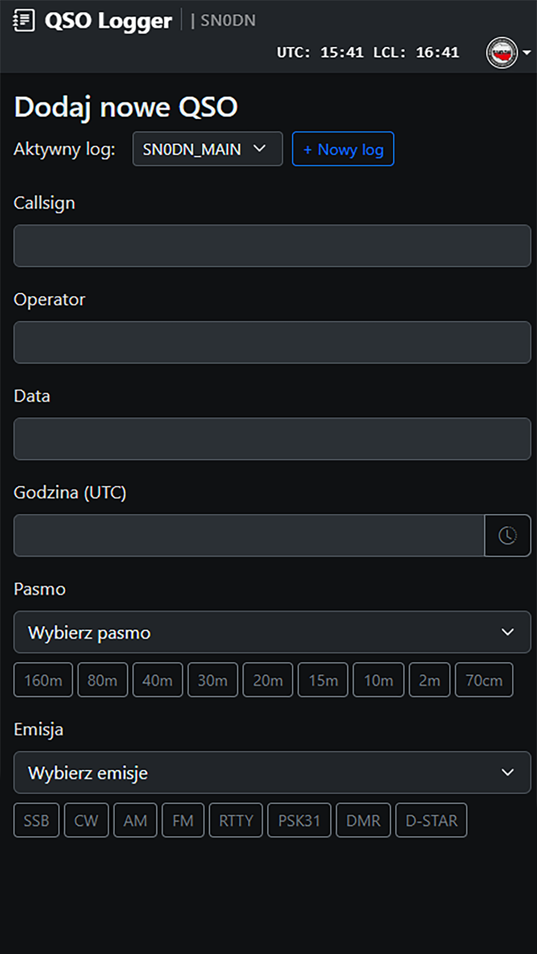 QSOLog4 Mobile — Formularz QSO